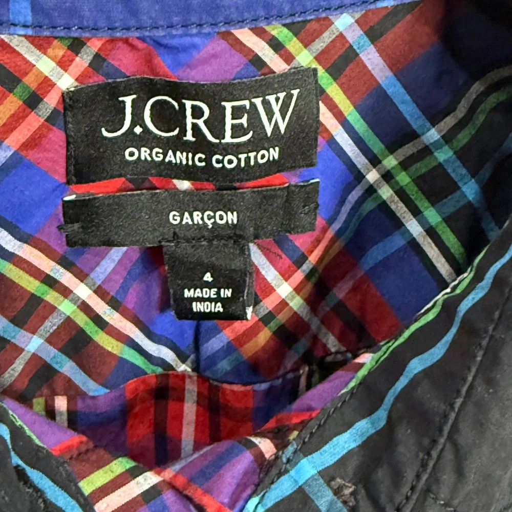 J Crew Organic Cotton Plaid Button Down Preppy‎ Shirt Womens Sz 4 Red Blue Green